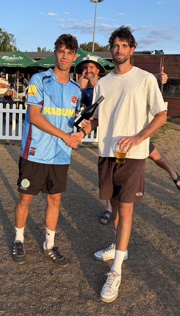 Tom Flavell with yet another hundred (4th for the club) and a bottle of wine to boot